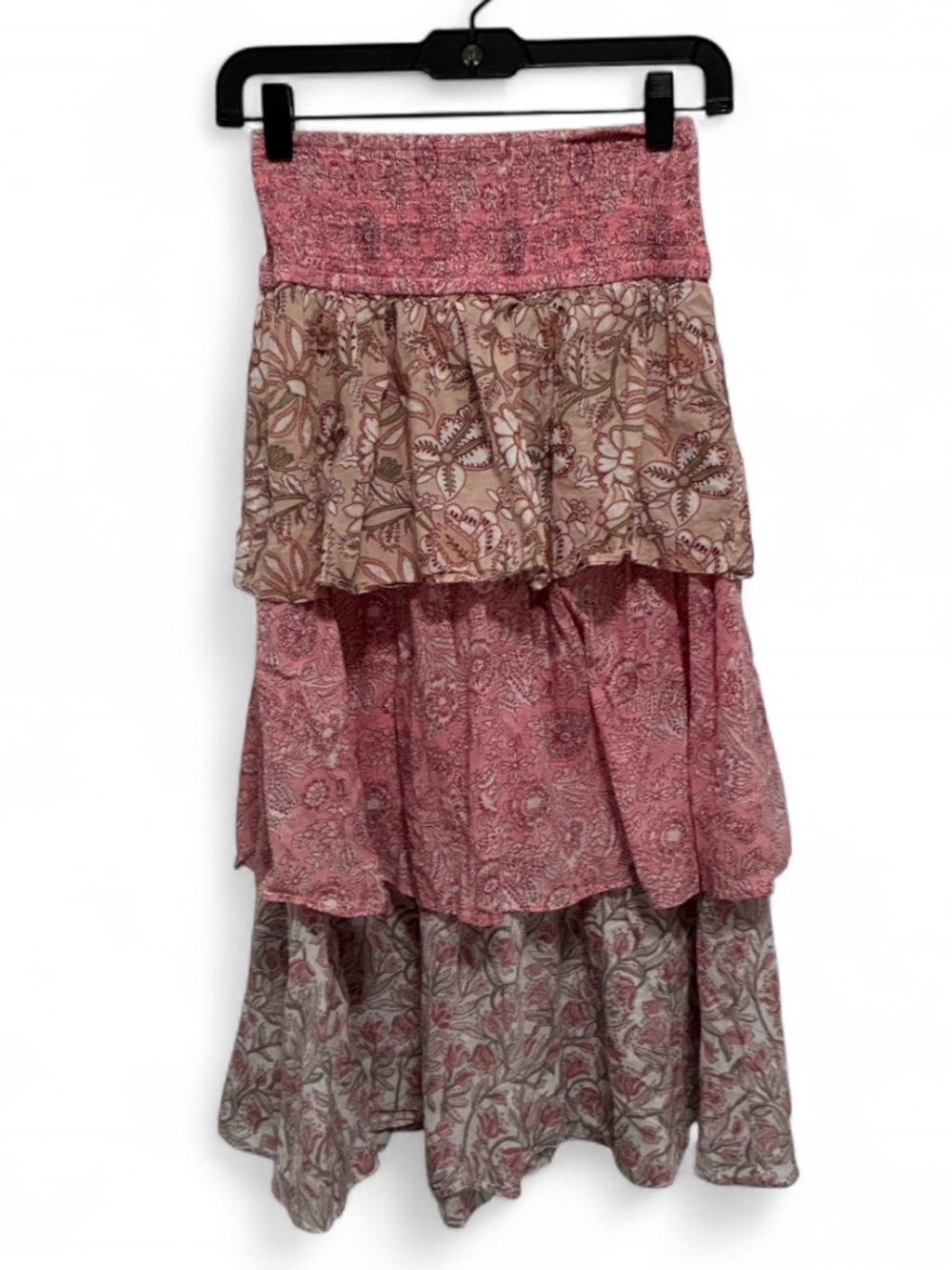 House of Harlow 1960 Tiered Pink Floral Boho Midi Skirt